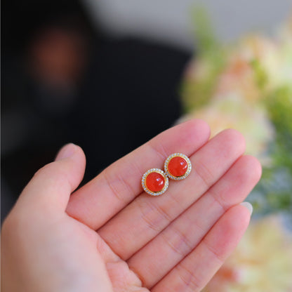 Baoshanite Ice-Grade Nanhong Stud Earrings