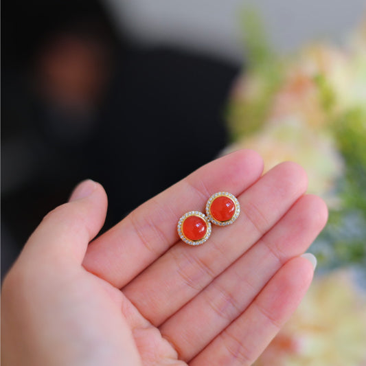 Baoshanite Ice-Grade Nanhong Stud Earrings