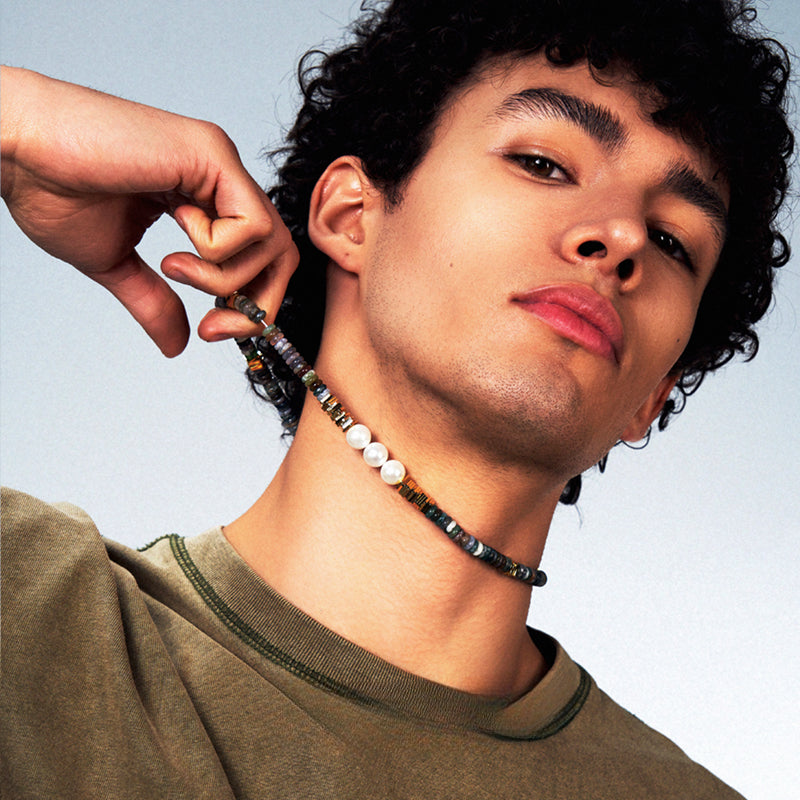 Agate pearl hip-hop necklace