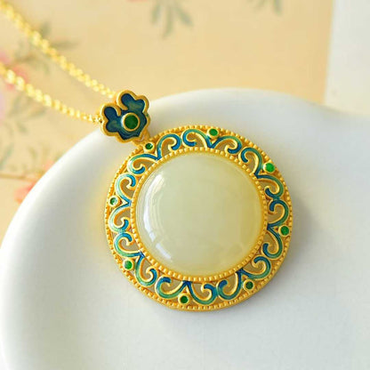 925 Silver Inlaid Hetian Nephrite "Longevity, Fortune & Fulfillment" Pendant