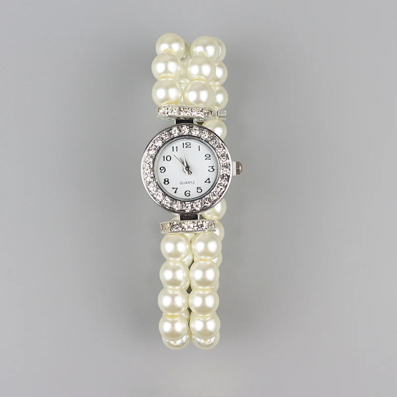 Pearl round dial elastic watch