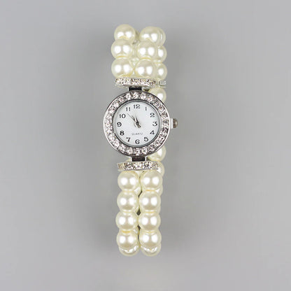 Pearl round dial elastic watch