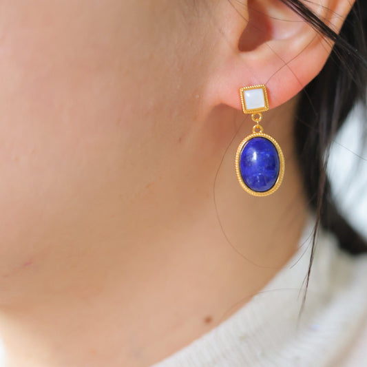 Natural Lapis Lazuli Oval Earrings