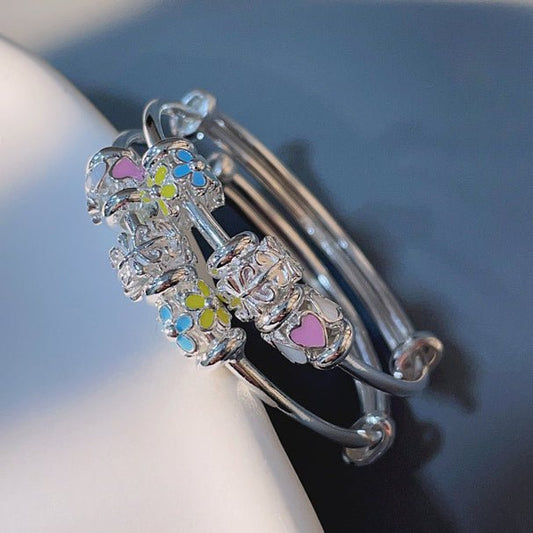 China A pair of sterling silver heart circle bracelets for children - jewelry - weilin.com