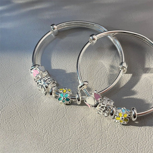 China A pair of sterling silver heart circle bracelets for children - jewelry - weilin.com