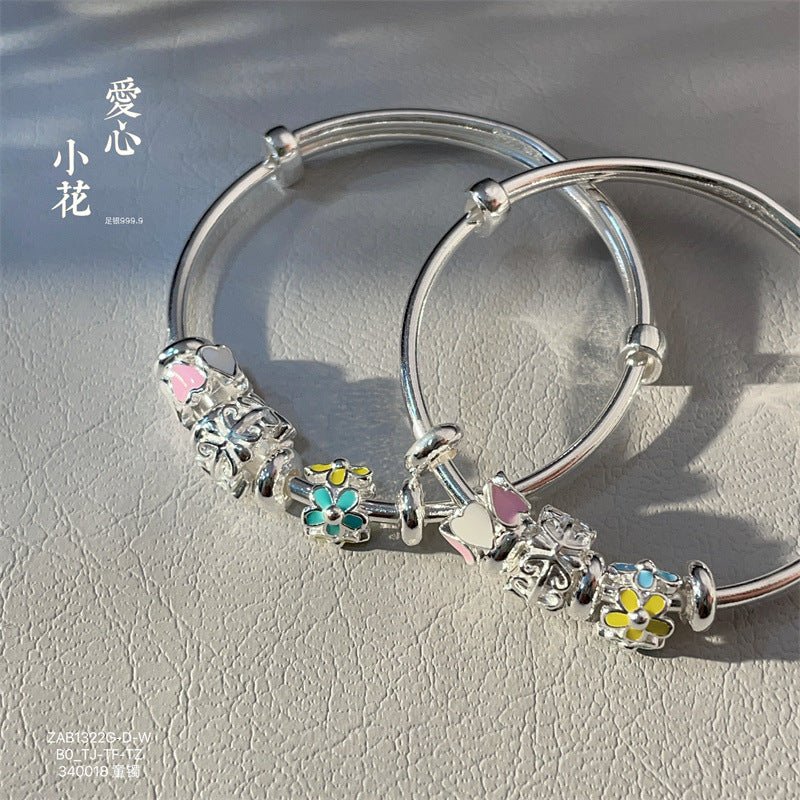 China A pair of sterling silver heart circle bracelets for children - jewelry - weilin.com