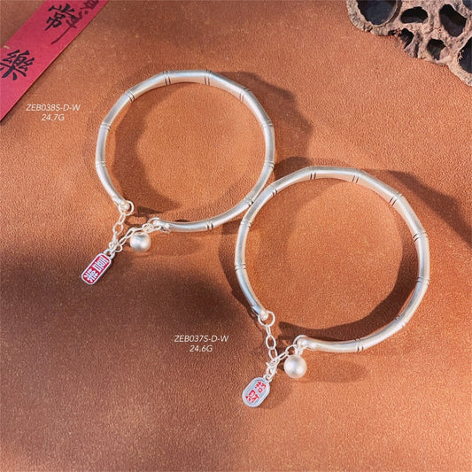 China ancient bamboo fortune - bringing sterling silver couple bracelet - jewelry - weilin.com