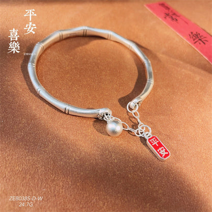 China ancient bamboo fortune - bringing sterling silver couple bracelet - jewelry - weilin.com