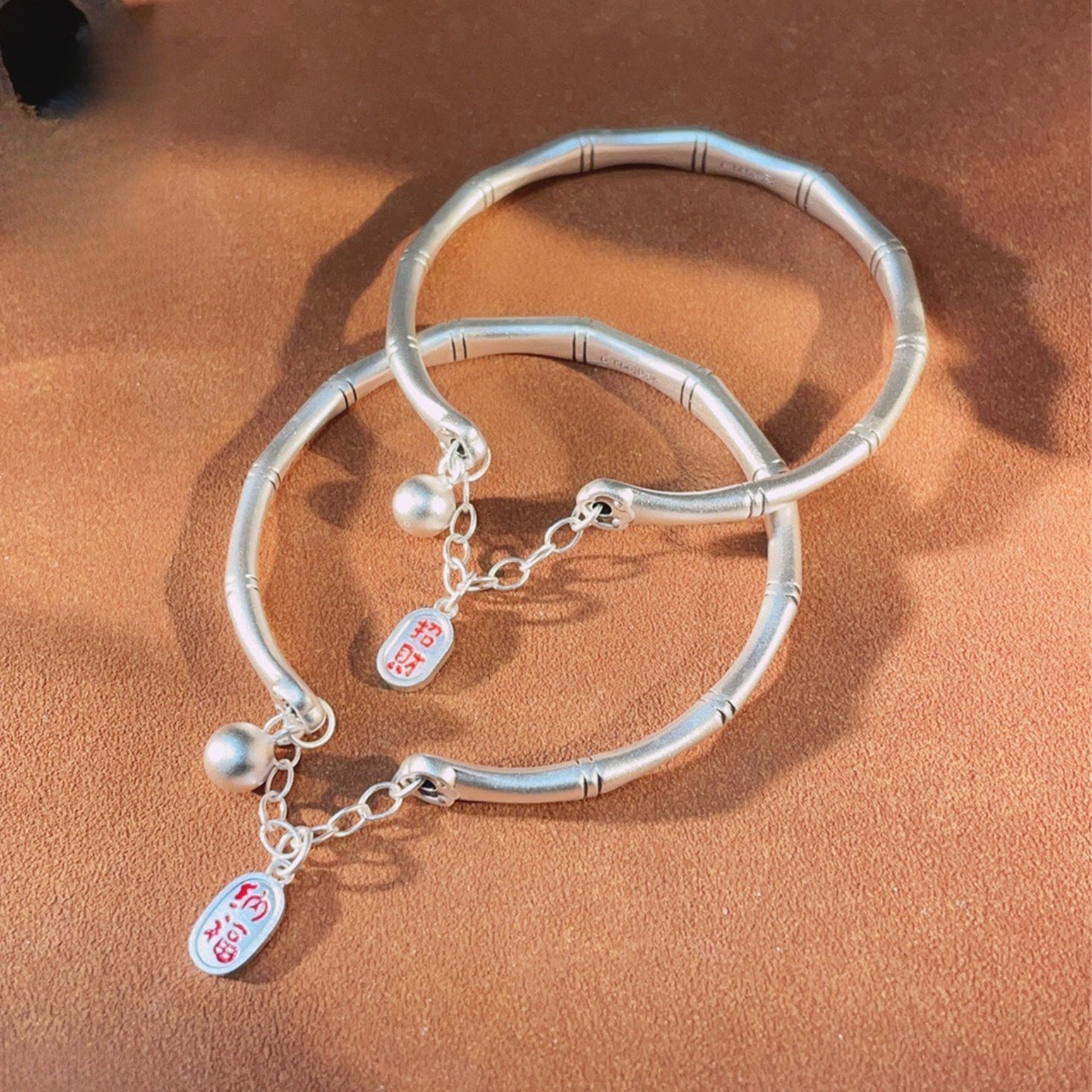 China ancient bamboo fortune - bringing sterling silver couple bracelet - jewelry - weilin.com