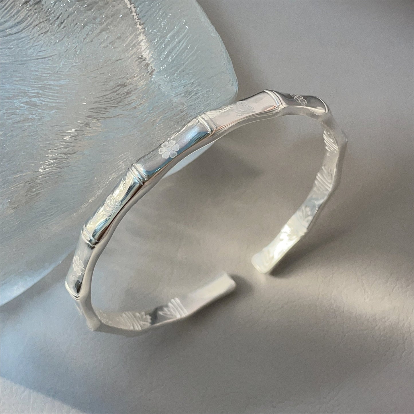 China bamboo open sterling silver bracelet - jewelry - weilin.com