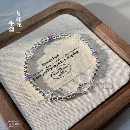China butterfly sterling silver bead bracelet - jewelry - weilin.com