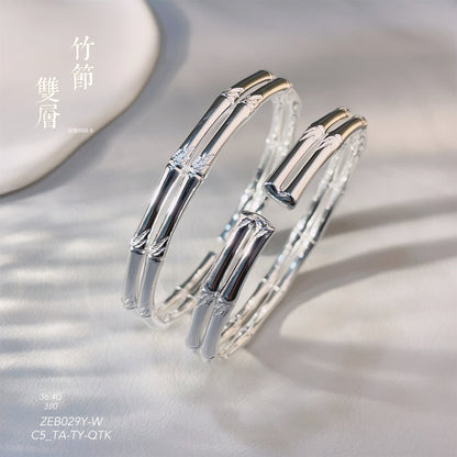 China double - layer bamboo open - end sterling silver bracelet - jewelry - weilin.com