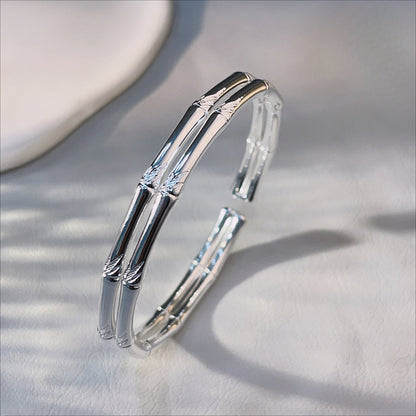 China double - layer bamboo open - end sterling silver bracelet - jewelry - weilin.com
