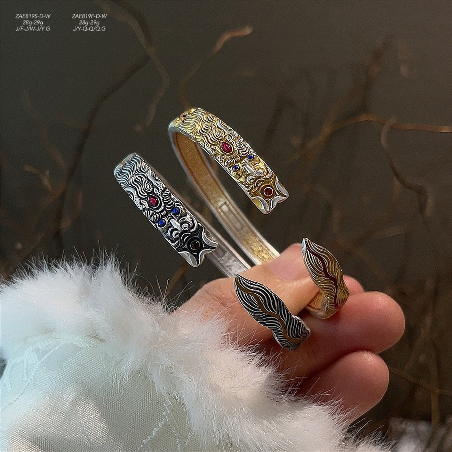 China dragon Playing with Pearl Open Sterling Silver Bracelet - jewelry - weilin.com