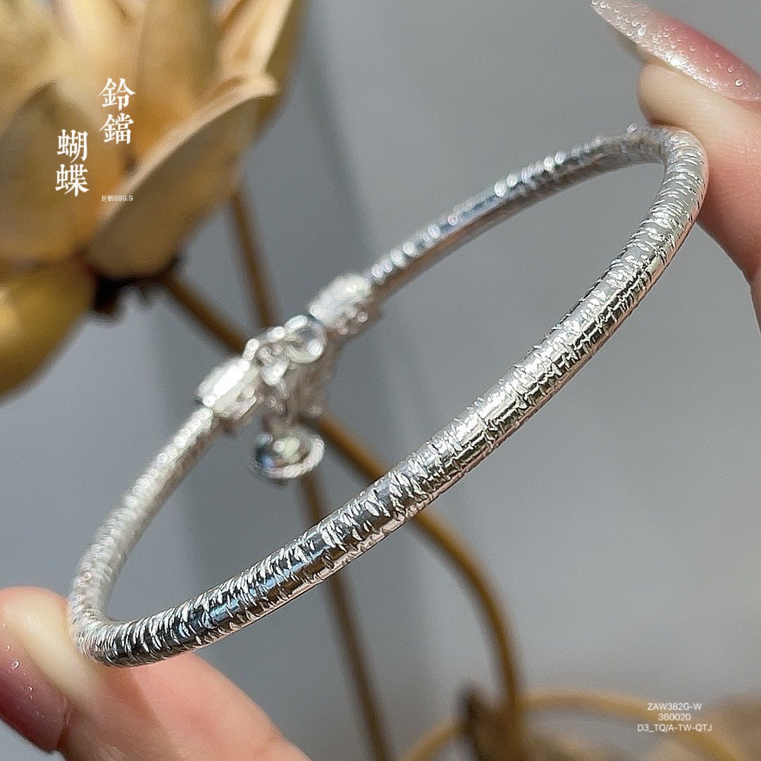 China round stick hanging bell butterfly sterling silver bracelet - jewelry - weilin.com