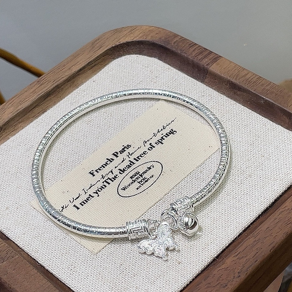 China round stick hanging bell butterfly sterling silver bracelet - jewelry - weilin.com