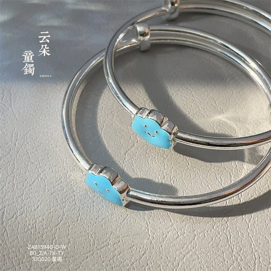 China smiley face pull sterling silver children's bracelet pair - jewelry - weilin.com