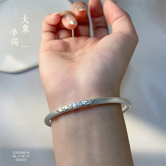 China solid pure round stick frosted open silver bracelet - jewelry - weilin.com