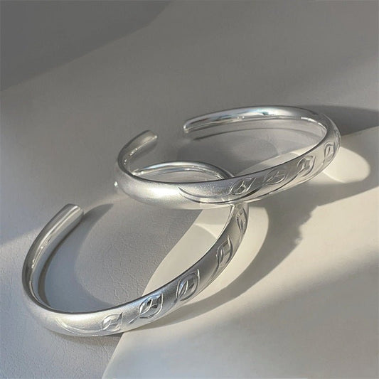 China Solid Sterling Silver Bamboo Leaf Open Bracelet - jewelry - weilin.com