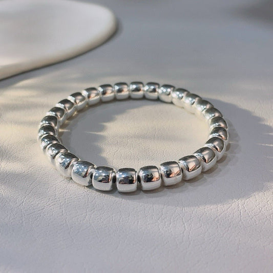 China solid sterling silver square bead bracelet - jewelry - weilin.com