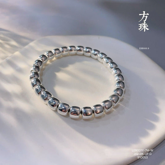 China solid sterling silver square bead bracelet - jewelry - weilin.com