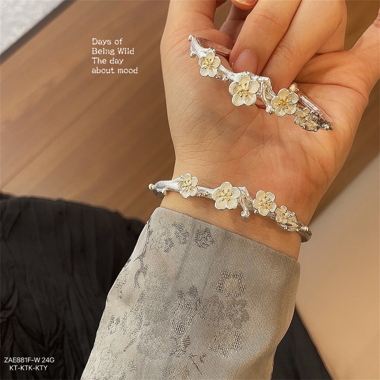 China sterling silver plum blossom open bracelet - jewelry - weilin.com