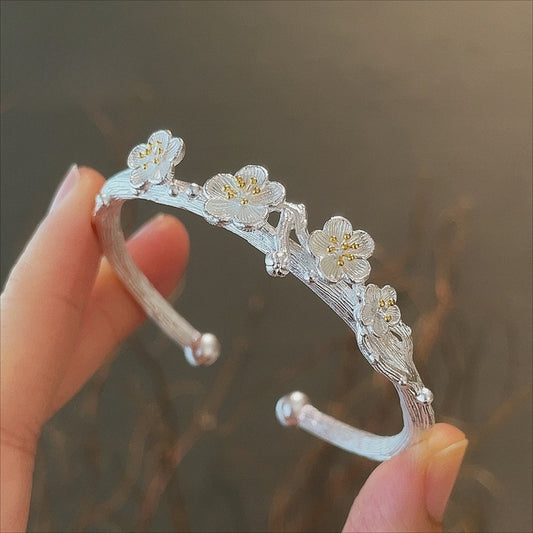 China sterling silver plum blossom open bracelet - jewelry - weilin.com