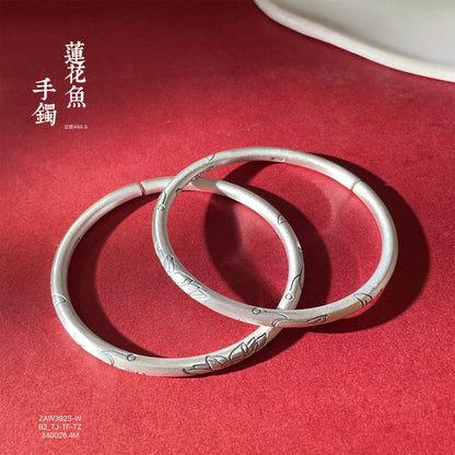China Sterling silver round stick lotus fish open bracelet - jewelry - weilin.com