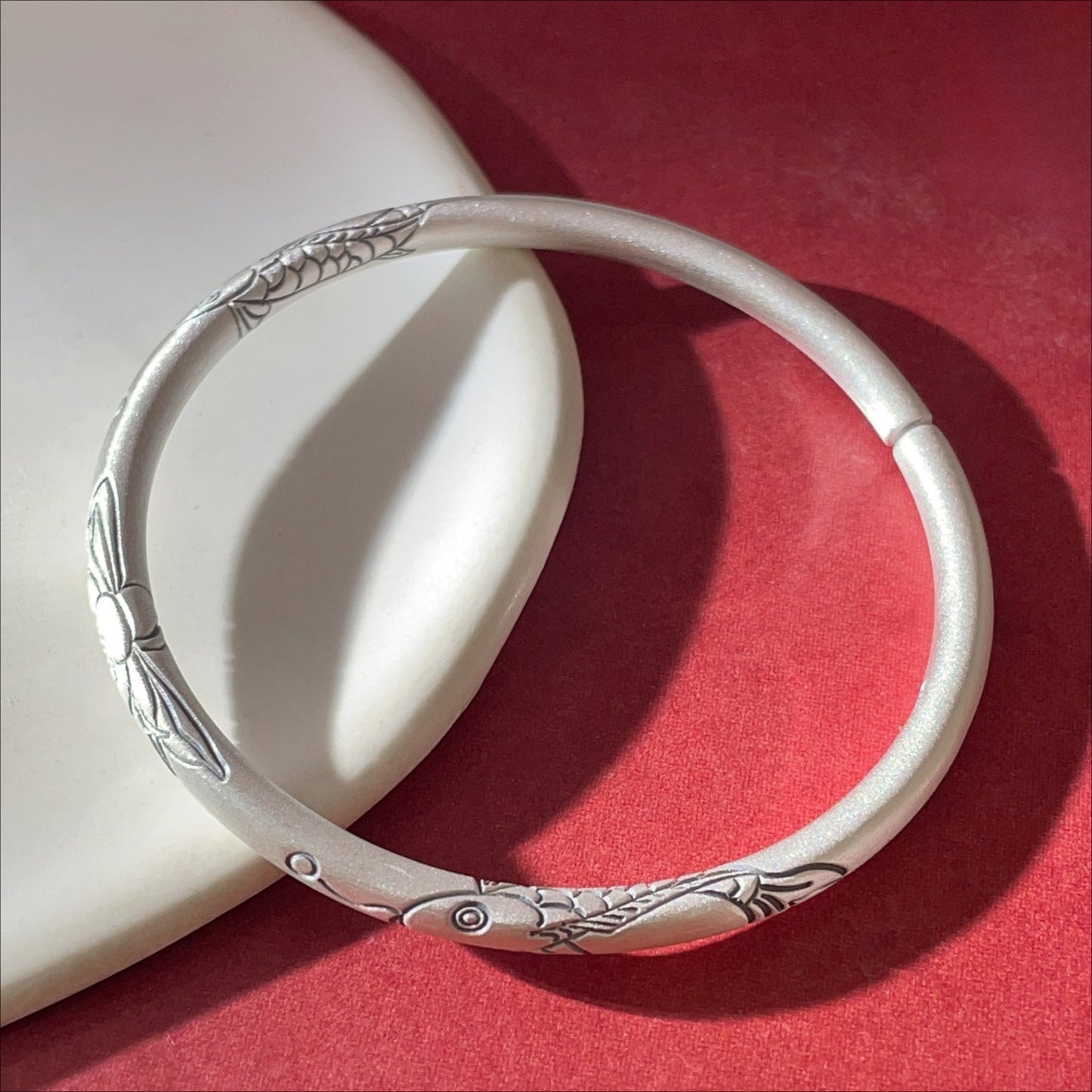 China Sterling silver round stick lotus fish open bracelet - jewelry - weilin.com