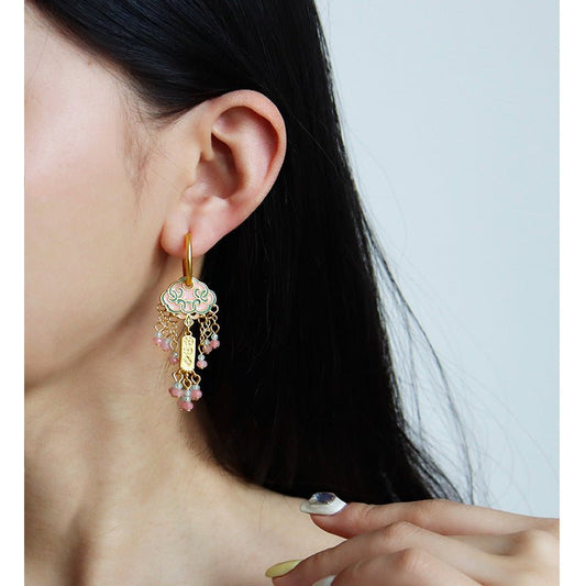 Chinese ancient retro colorful oil drop earrings - jewelry - weilin.com