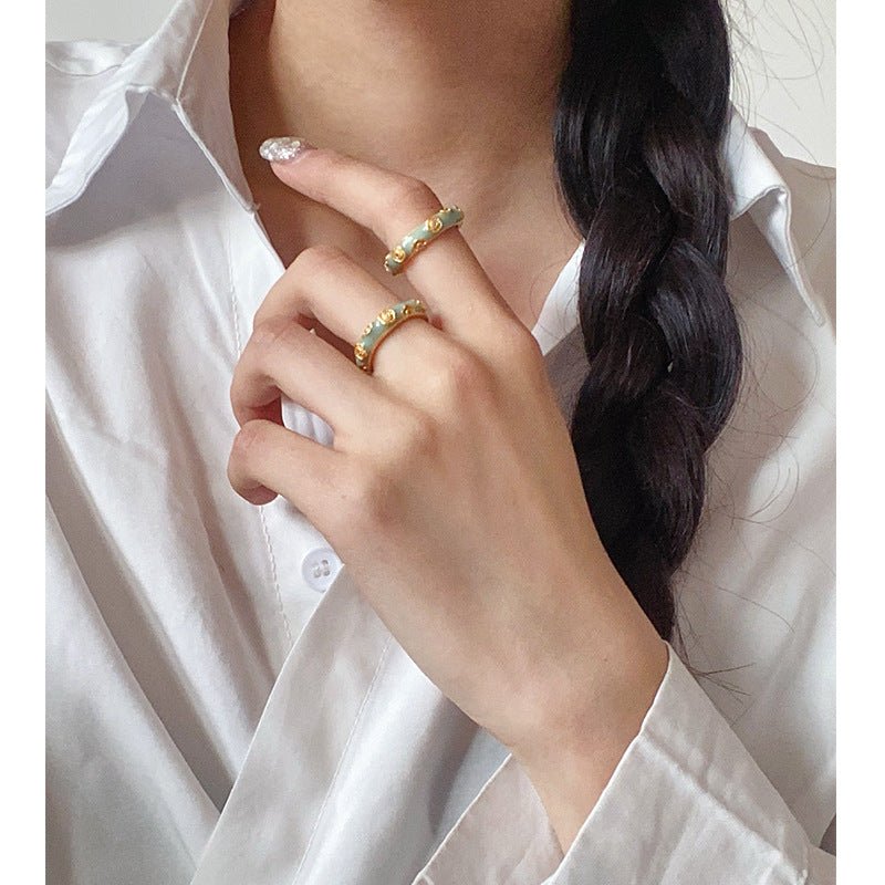 Chinese ancient style micro - inlaid zircon colored oil - drip enamel ring - jewelry - weilin.com