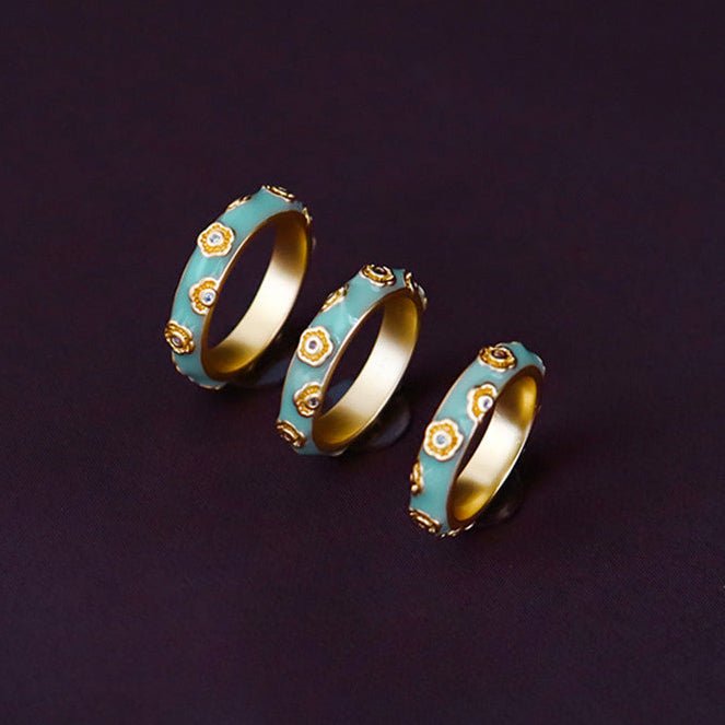 Chinese ancient style micro - inlaid zircon colored oil - drip enamel ring - jewelry - weilin.com