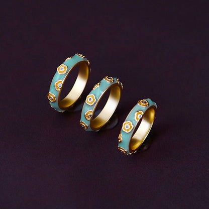 Chinese ancient style micro - inlaid zircon colored oil - drip enamel ring - jewelry - weilin.com