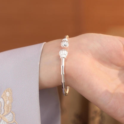 Chinese Bamboo Double Lantern Sterling Silver Bracelet - jewelry - weilin.com