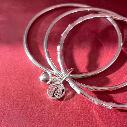 Chinese bamboo hanging bell sterling silver bracelet - jewelry - weilin.com
