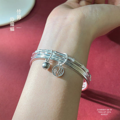 Chinese bamboo hanging bell sterling silver bracelet - jewelry - weilin.com