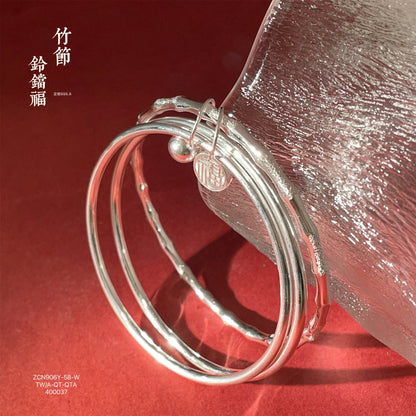 Chinese bamboo hanging bell sterling silver bracelet - jewelry - weilin.com