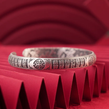 Chinese character "Fu" wide sterling silver bracelet - jewelry - weilin.com