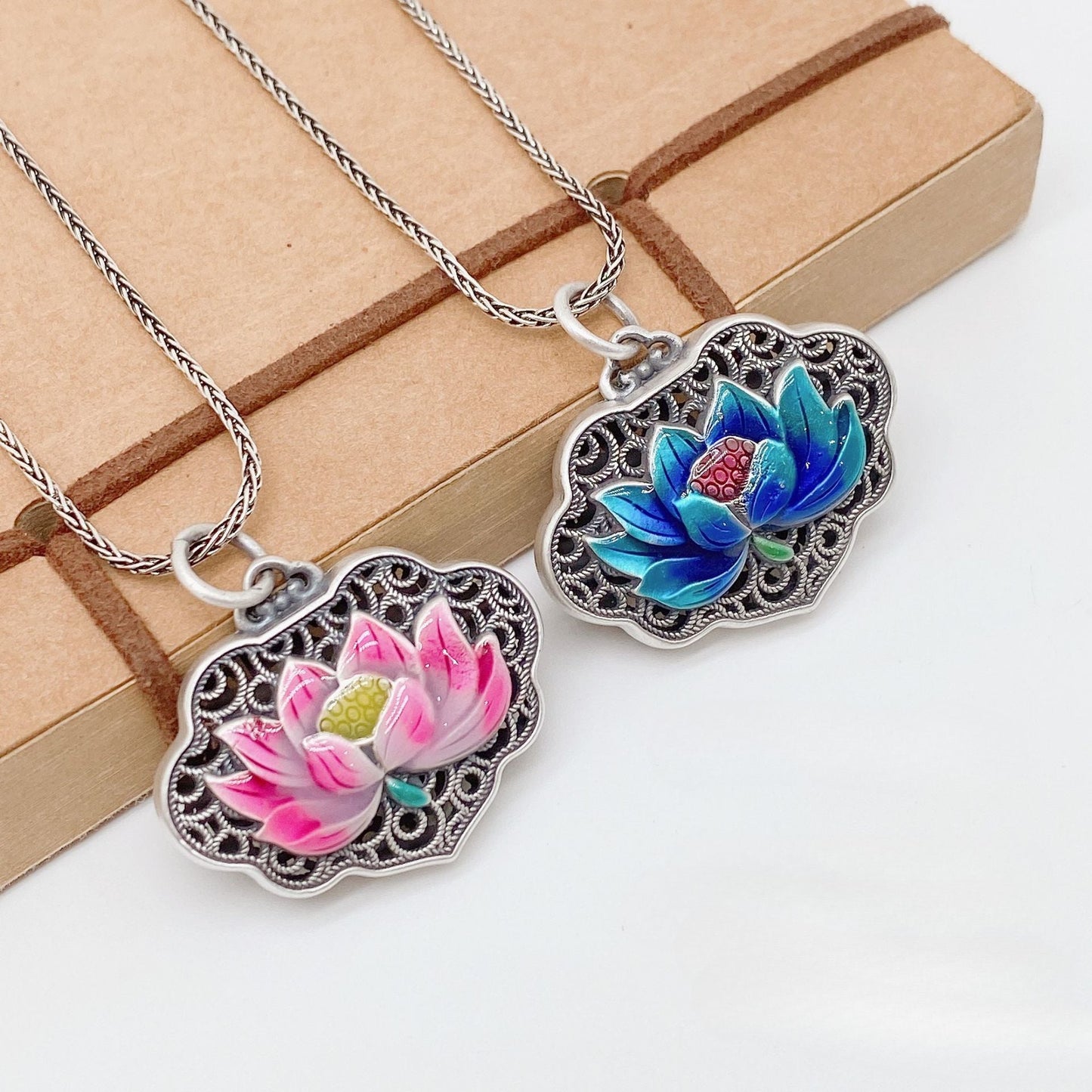 Chinese colorful lotus pendant - jewelry - weilin.com