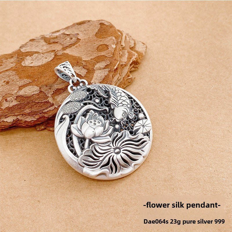 Chinese Colorful Lotus Sterling Silver Pendant - jewelry - weilin.com