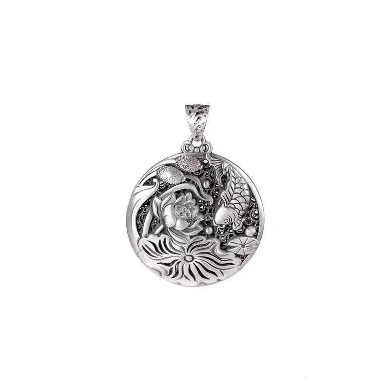 Chinese Colorful Lotus Sterling Silver Pendant - jewelry - weilin.com