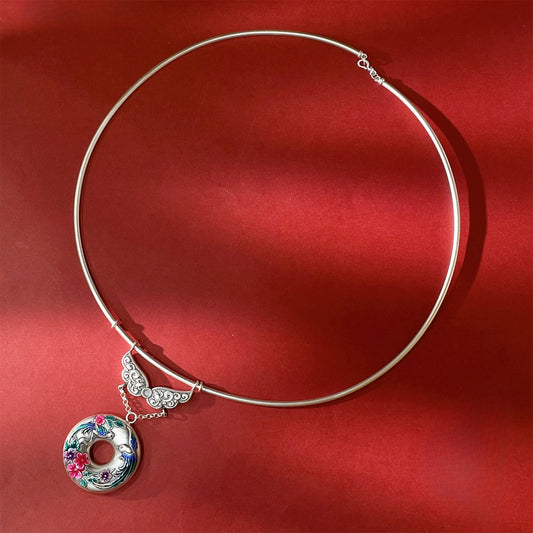 Chinese colorful pattern peace buckle pendant necklace - jewelry - weilin.com