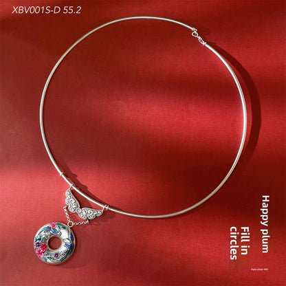 Chinese colorful pattern peace buckle pendant necklace - jewelry - weilin.com