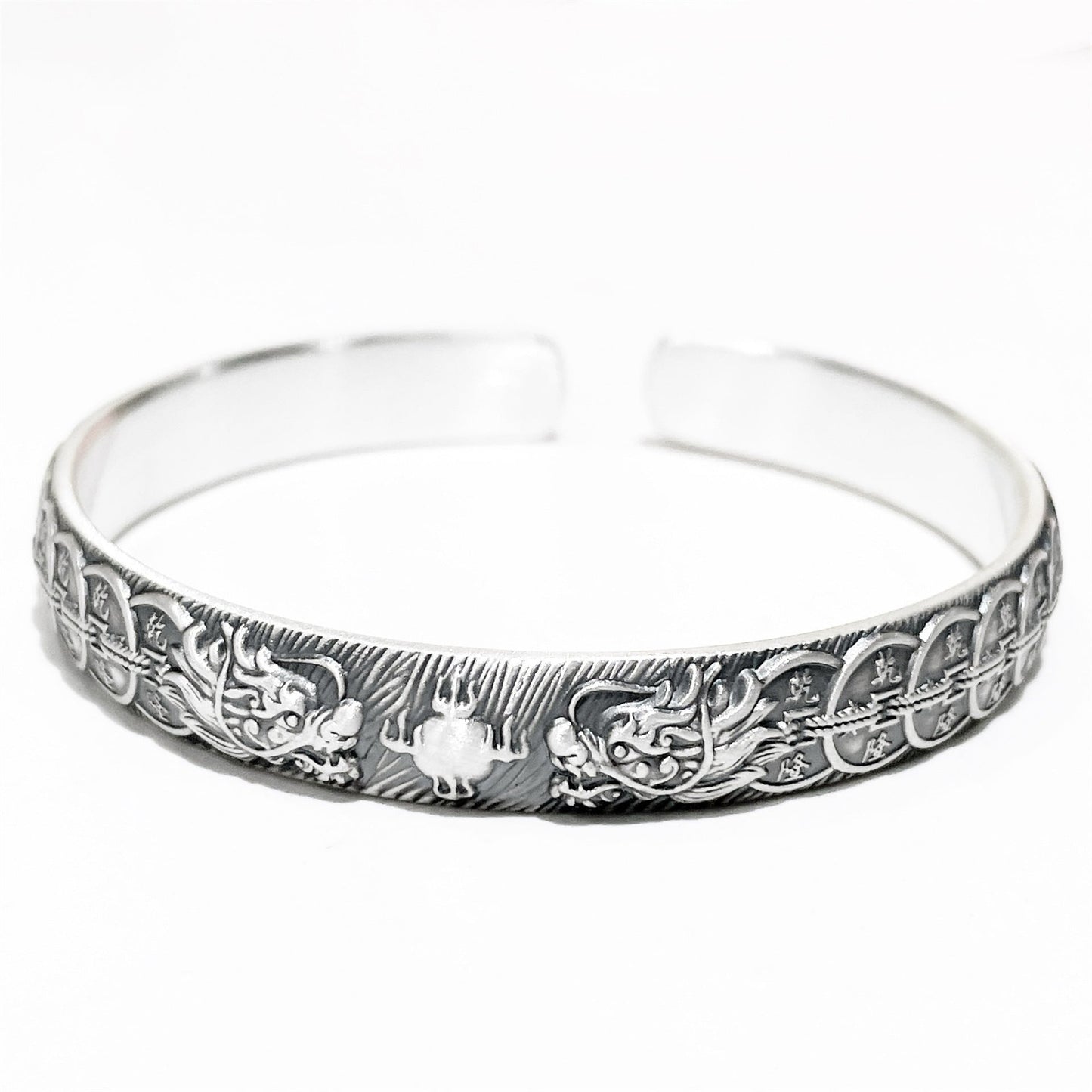 Chinese Double Dragon Silver Bracelet - jewelry - weilin.com