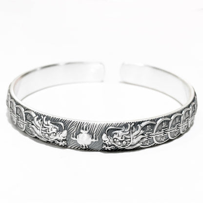 Chinese Double Dragon Silver Bracelet - jewelry - weilin.com