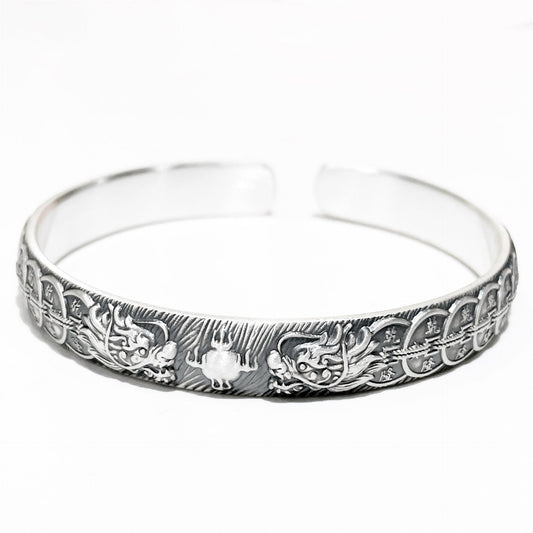 Chinese Double Dragon Silver Bracelet - jewelry - weilin.com