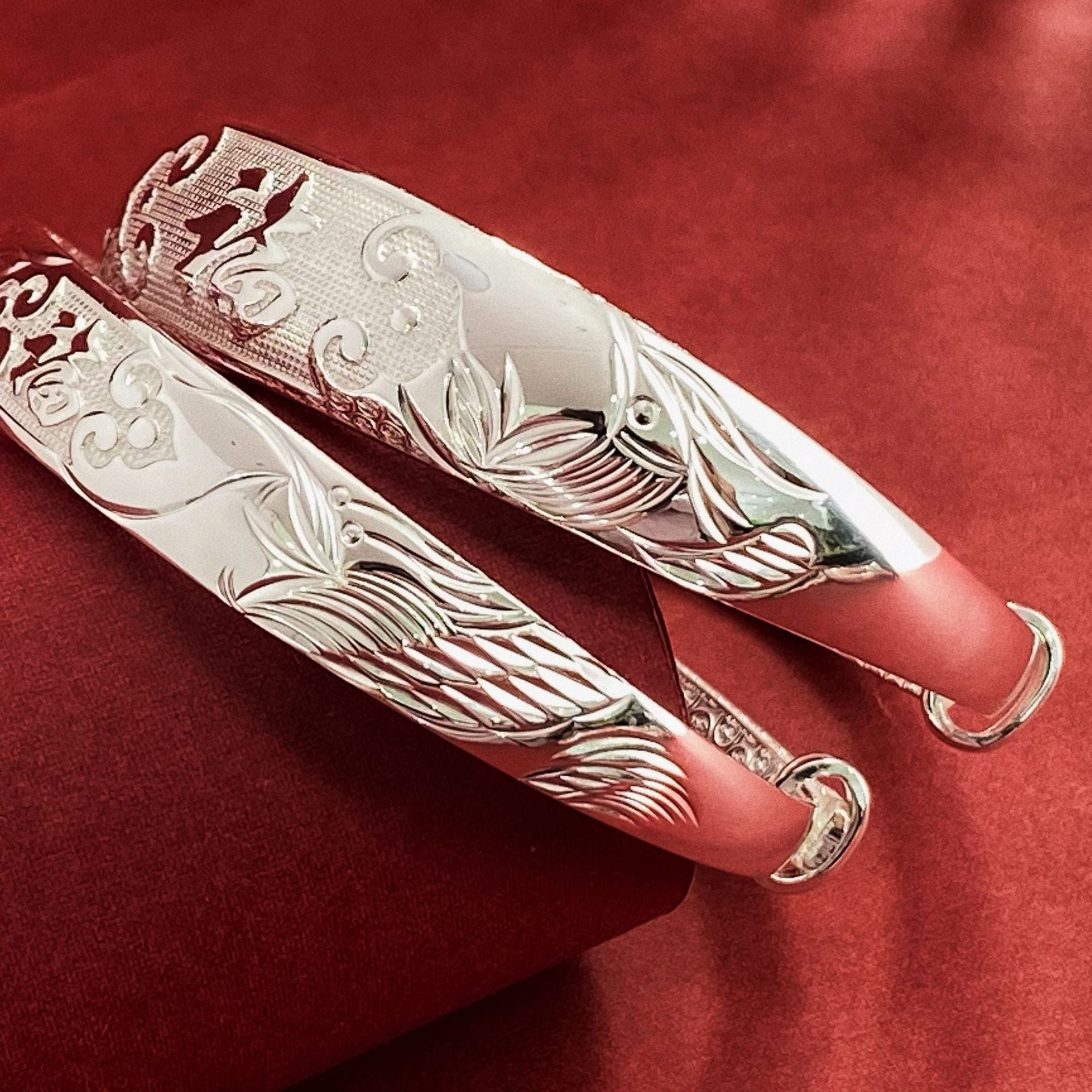 Chinese Dragon and Phoenix Sterling Silver Bracelet - jewelry - weilin.com