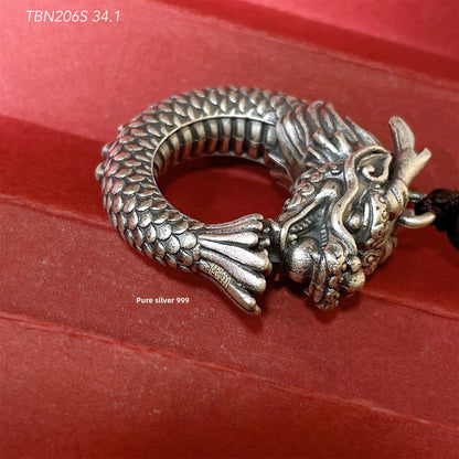 Chinese Dragon Peace Buckle Sterling Silver Pendant Necklace - jewelry - weilin.com