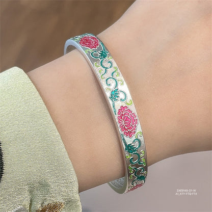 Chinese enamel flower heart sterling silver bracelet - jewelry - weilin.com