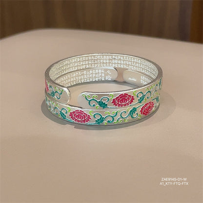 Chinese enamel flower heart sterling silver bracelet - jewelry - weilin.com